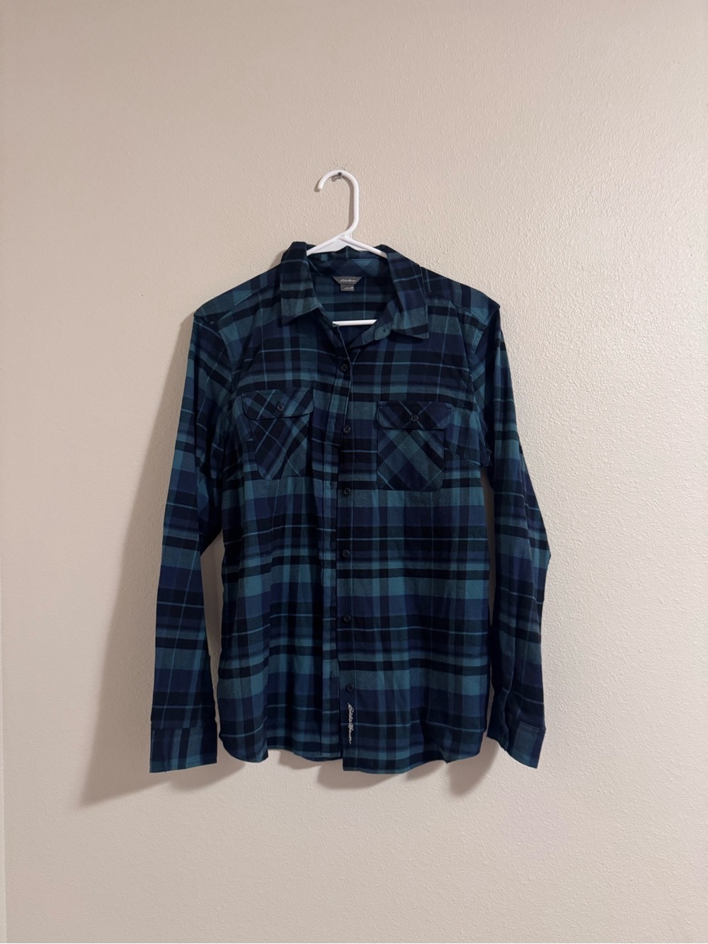Eddie Bauer Black and Teal Plaid Women's Shirt